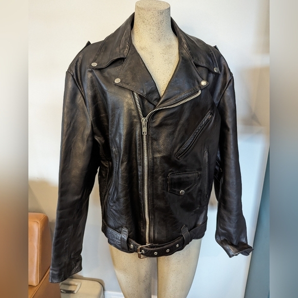 Vintage 1980's Heavy Genuine Leather Motorcycle Jacket, Size 46  L/XL - Picture 6 of 17